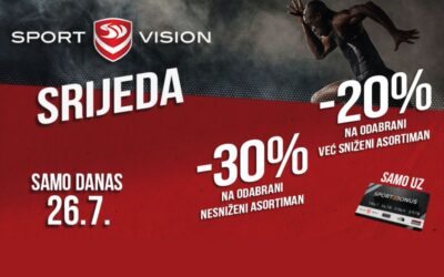 Sport Vision srijeda: 30% popusta na odabrani nesniženi i dodatnih 20% na odabrani već sniženi asortiman