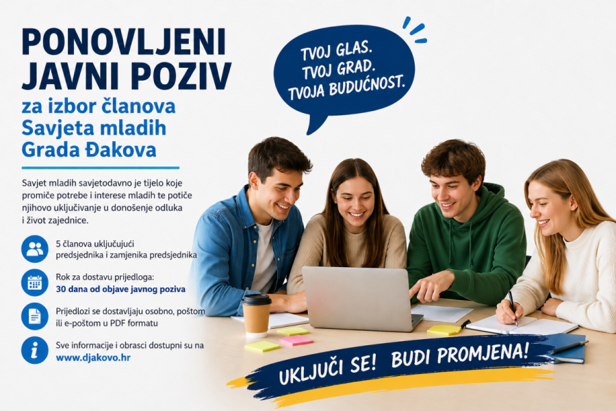 Gradsko vijeće objavilo ponovljeni Javni poziv za Savjet mladih Grada Đakova